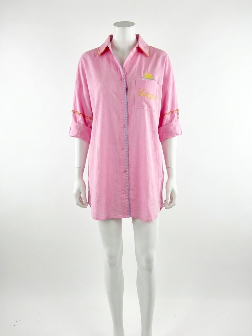 NEW SHIRALEAH vacay out of office cover-up shirt in pink